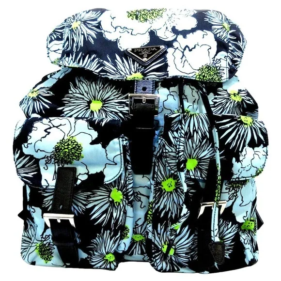 Prada Tesutto Stampato blue floral backpack Prada Floral Print Tessuto Backpack - Blue Backpacks  main image 2